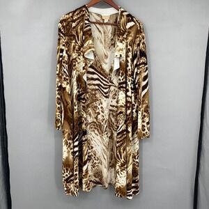 Vintage Soft Focus Women's Animal Print Leopard Waterfall‎ Cardigan Duster 1X